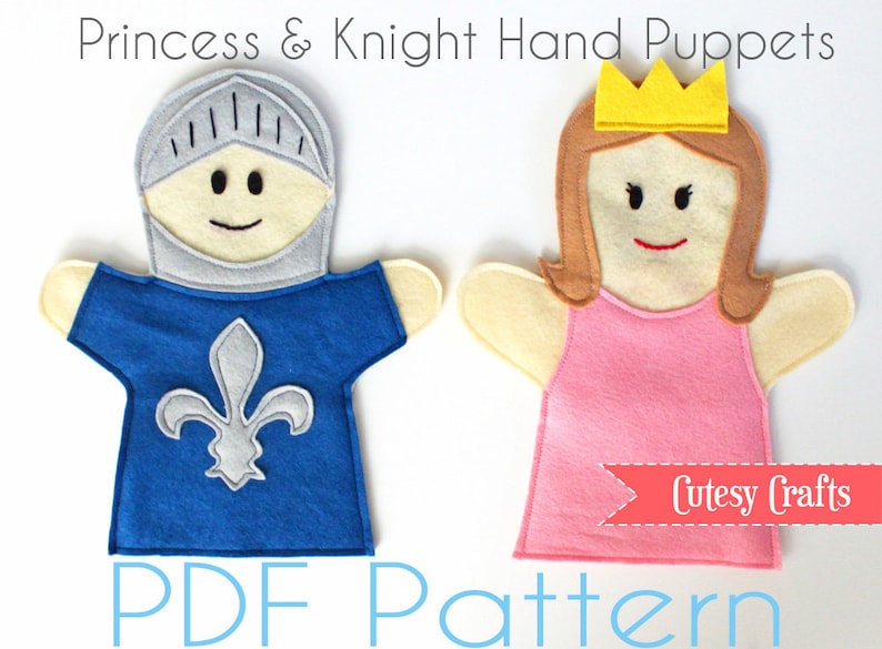 Felt Hand Puppets Pattern Princess and Kinght image 1