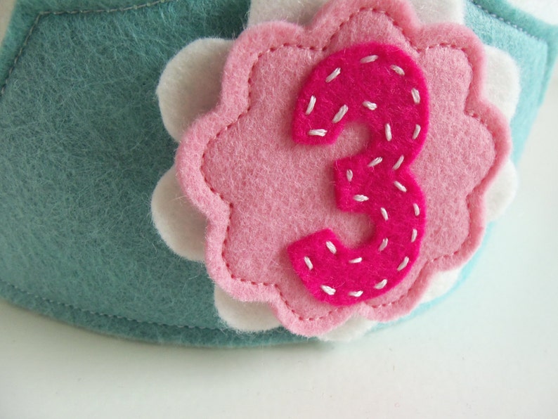 Felt Birthday Crown with Interchangeable Numbers PDF PATTERN Purple Pink Turquoise Flower Girl's Adjustable Wool image 4