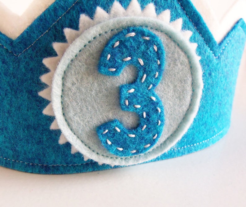 Felt Birthday Crown with Interchangeable Numbers PDF PATTERN Blue Teal Boy's Adjustable Wool image 4