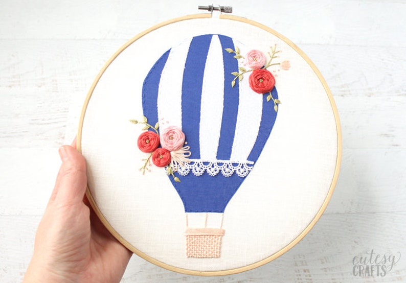 Hot Air Balloon PDF Hand Embroidery Pattern image 1