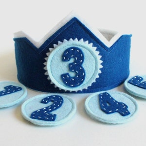 Felt Birthday Crown with Interchangeable Numbers PDF PATTERN Blue Teal Boy's Adjustable Wool image 2