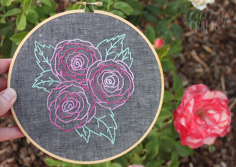 Roses Outline PDF Hand Embroidery Pattern image 3