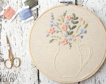 Flower Pitcher PDF Hand Embroidery Pattern