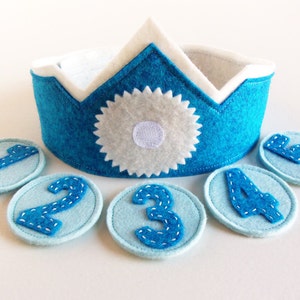 Felt Birthday Crown with Interchangeable Numbers PDF PATTERN Blue Teal Boy's Adjustable Wool image 3