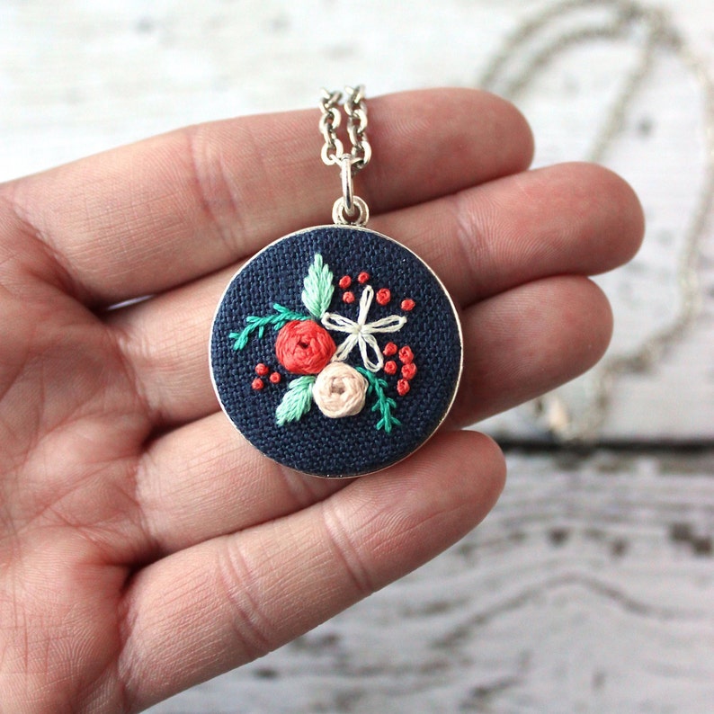 Large Circle Embroidery Necklace Frame Kit, Embroidery Necklace Pendant and Tag image 9