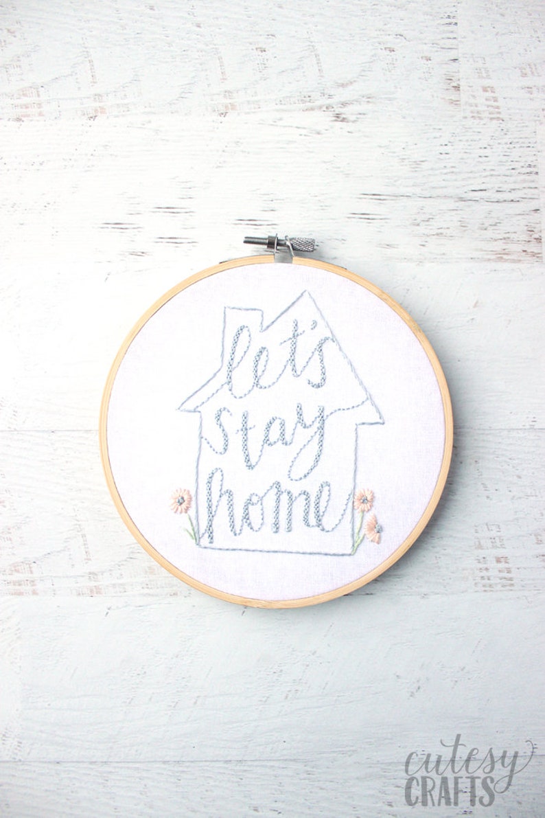 Let's Stay Home PDF Hand Embroidery Pattern image 3