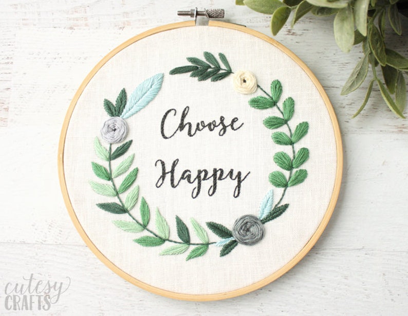 Choose Happy PDF Hand Embroidery Pattern image 2