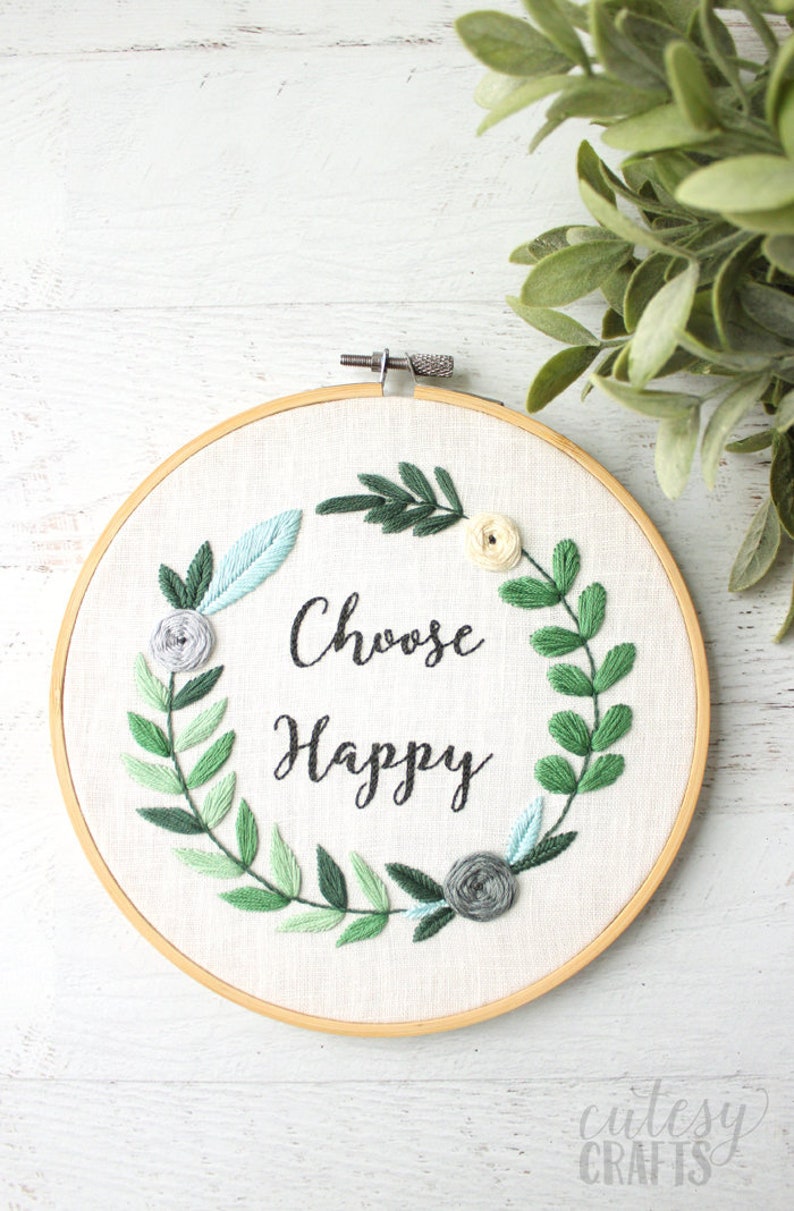 Choose Happy PDF Hand Embroidery Pattern image 1