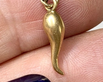 18k Gold Italian Horn Pendant, Corno Amulet, Fine Jewelry