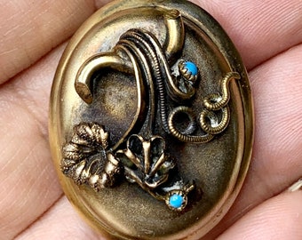 Victorian Mourning Locket, Gold Fill and Persian Turquoise, Fidelity, Eternity