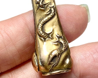 Antique 10k Gold Cigar Cutter, Snake Motif Pendant, Repousse Serpent