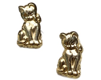 Vintage 14k Gold Cat Stud Earrings, Fine jewelry