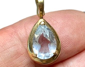 Vintage 14k Gold Blue Topaz Pendant, Mid Century Charm