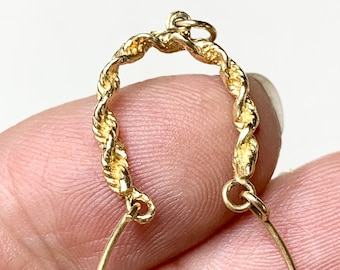 Vintage 14k Gold Charm Holder Pendant, Twisted Rope, 1980s 1990s