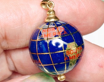 14k Globe Charm, with Gemstones, World Map Pendant