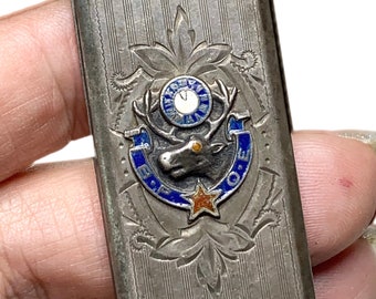 1930s Fraternal Order Pendant Fob, Sterling Silver and Enamel, BPOE, Card Case, Stash