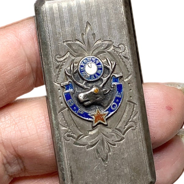 1930s Fraternal Order Pendant Fob, Sterling Silver and Enamel, BPOE, Card Case, Stash