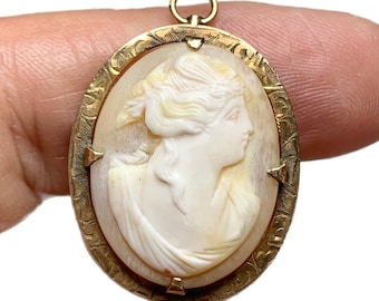 Antique 10k Gold Cameo Pin or Pendant, Convertible Jewelry