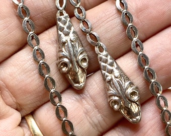 Vintage Snake Necklace, Sterling Silver, Bolo, Double Headed Serpent, Egyptian Revival