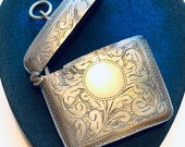 Antique Match safe Vesta. Floral etching. EPNS Silver plate. pendant fob. urn. Keepsake. stash box. Tobacciana