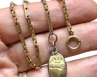 Antique Gold Fill Watch Chain, with Scarab Fob, 10”