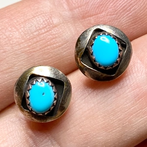 Vintage Sterling and Turquoise Stud Earrings, Old Pawn