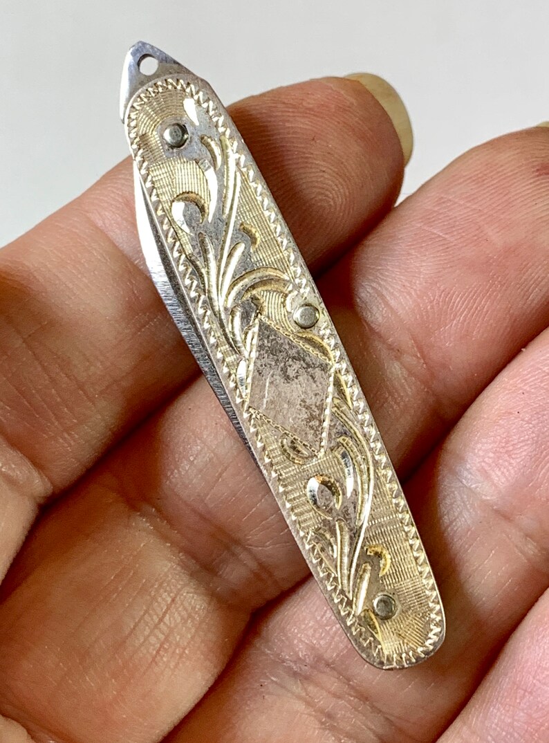 Sterling Silver pocket knife. Engraved pendant. Vtg jewelry. Etsy