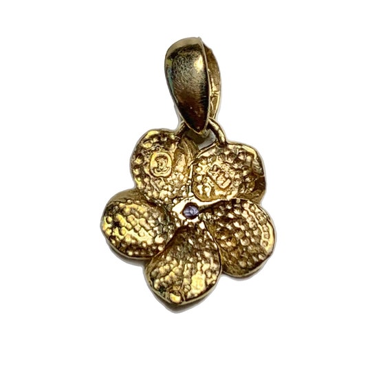 Vintage 14k Gold Flower Pendant, with Aquamarine,… - image 4