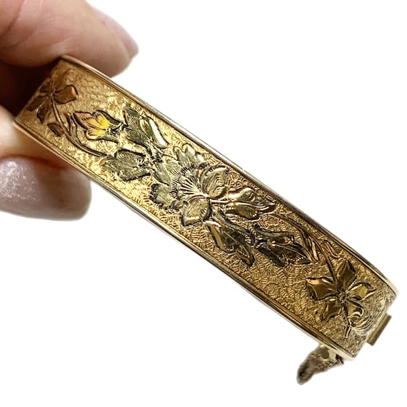 Antique 12K Gold Fill Clamper Bracelet, Engraved B