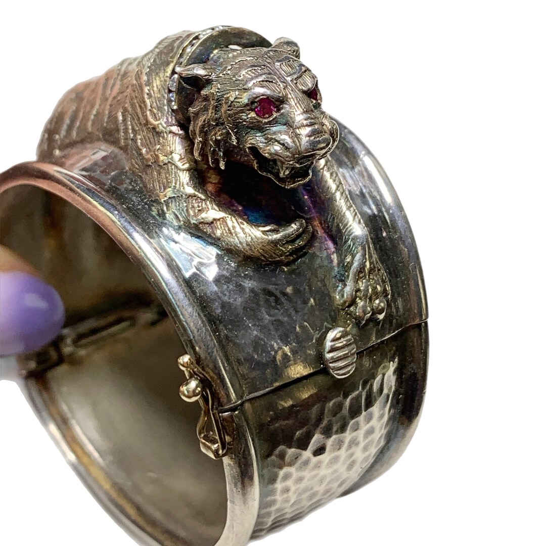 Retsy Retta Sterling 22k Gold Plate Snarling Tiger Bracelet, With Gemstones, Retta ...