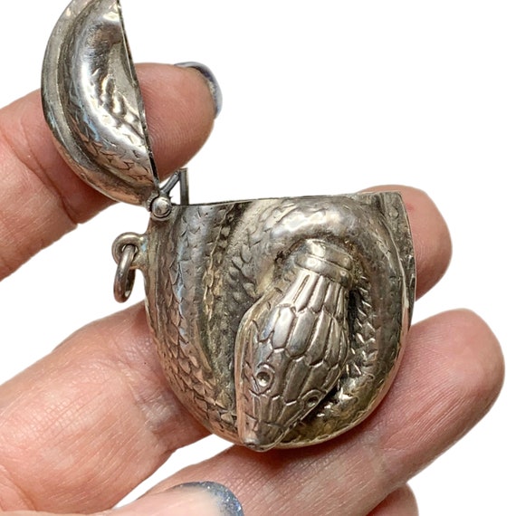 Antique Snake Vesta, Sterling Match Safe, Hallmar… - image 2