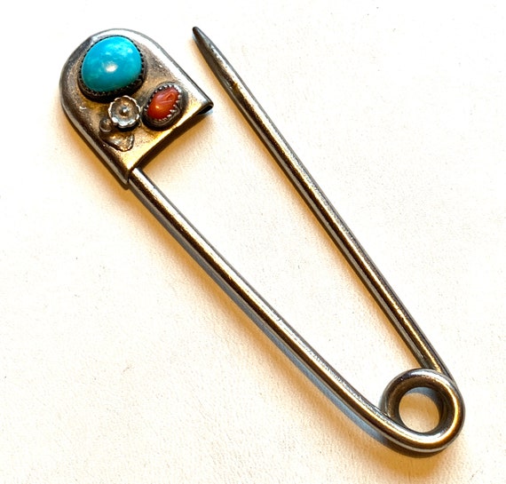 Southwestern turquoise safety pin. Hat pin. Lapel