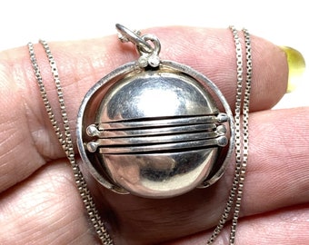 Vintage Sterling Orb Locket, Pendant Necklace, for Multiple Photographs, 28”