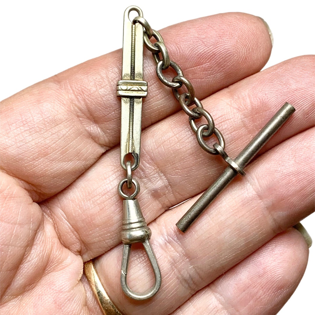 Antique Silver Plate Watch Chain Parts 1800s T Bar Swivel Etsy