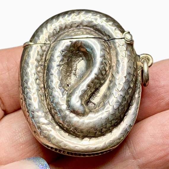 Antique Snake Vesta, Sterling Match Safe, Hallmar… - image 4