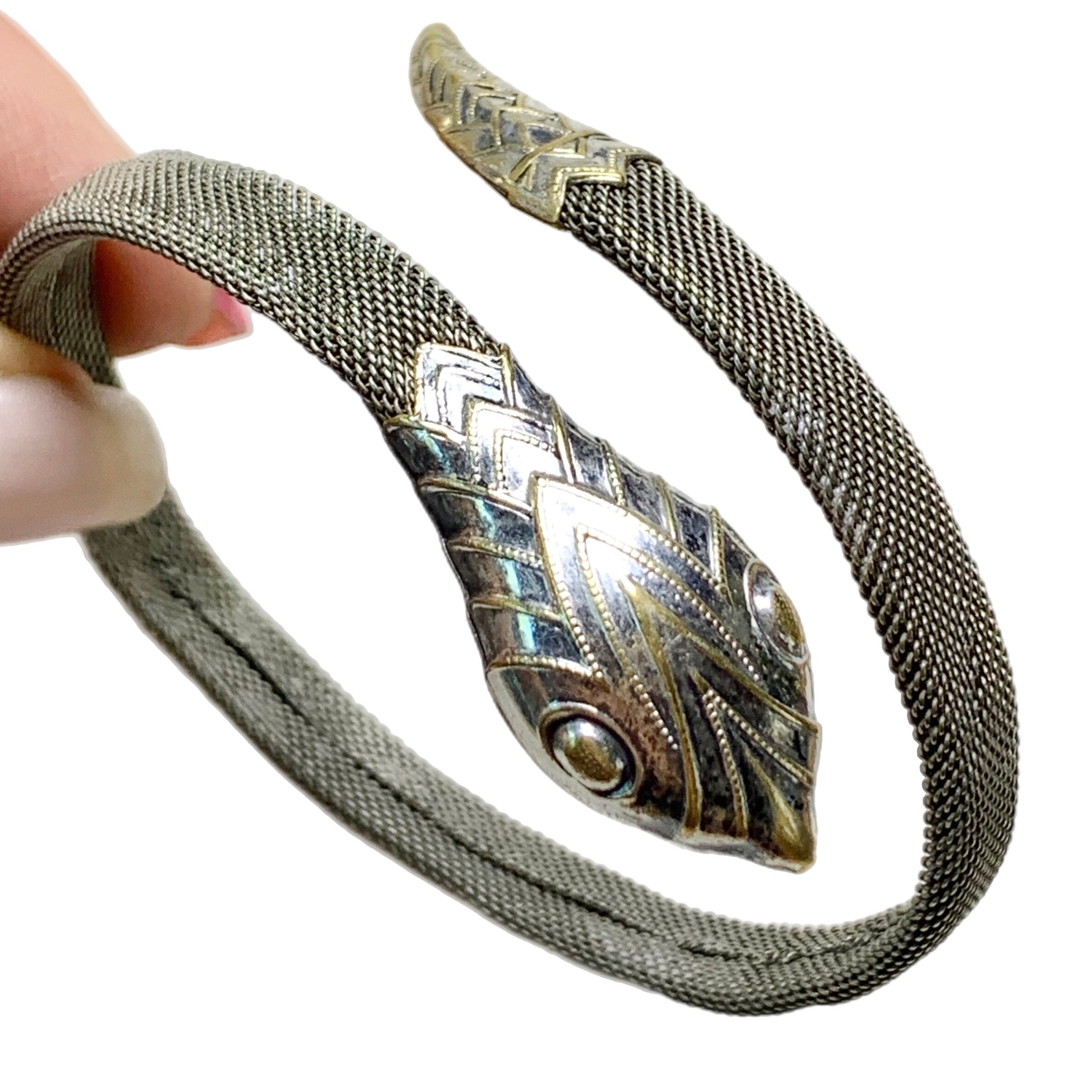 Art Deco Snake Bracelet, Mesh Bangle, Armband, Egyptian Art Deco Snake Bracelet, Mesh Bangle, Armband, Egyptian