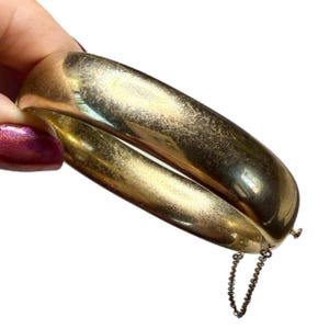 Art Deco Gold Fill Clamper Bracelet, Bangle, with Safety Chain