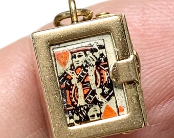 Vintage 14k Gold Deck of Cards Charm, Playing Cards Pendant, 3D, Opens,