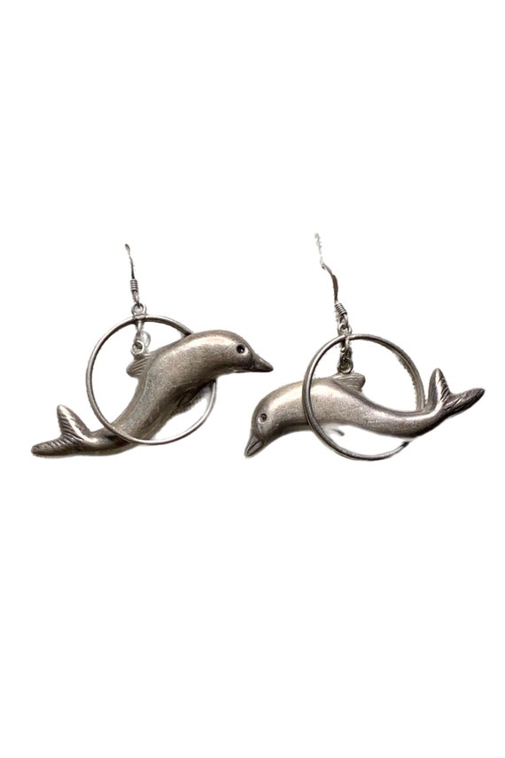 Vintage Sterling Silver Leaping Dolphin Dangle Ear