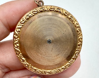 Antique Gold Fill Locket, Signed Beatrice, with Rock Crystal, XL Pendant
