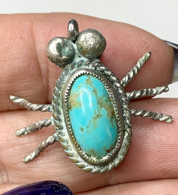 Old Pawn Spider Pendant, Turquoise and Sterling, H