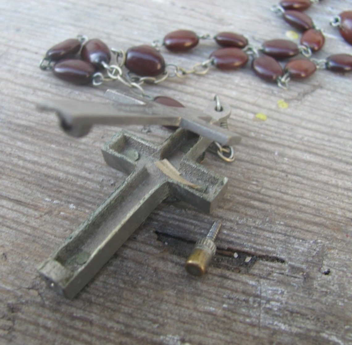 SALE Italy VINTAGE Rosary Crucifix opens relic brown wood Etsy