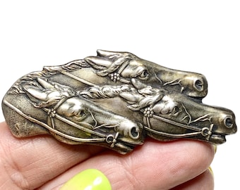 Art Deco Racehorse Brooch, Sterling Silver, Stamping, Hat or Lapel Pin