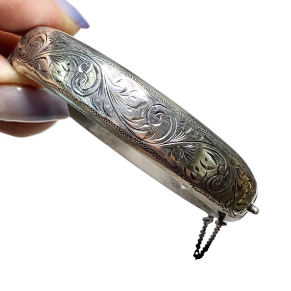 Antique Clamper Bracelet, Sterling Silver, Engrave