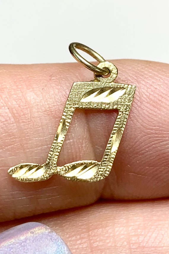 Vintage 14k Gold Musical Note Pendant, Diamond Cu… - image 1