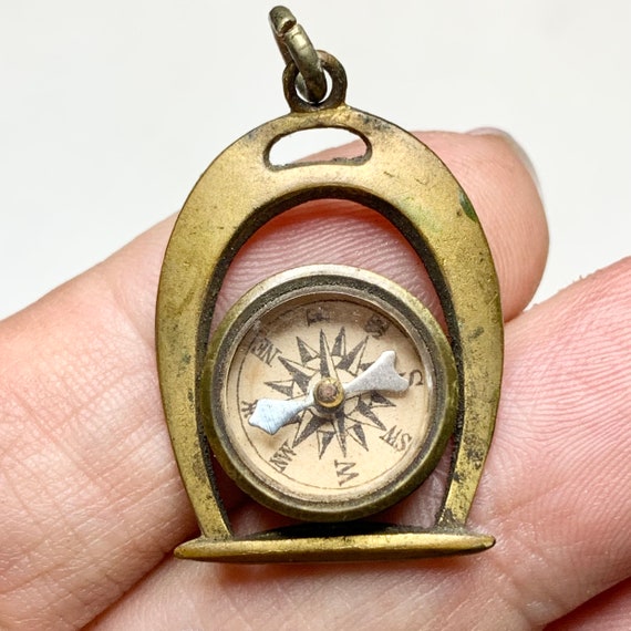 victorian brass compass fob - Gem