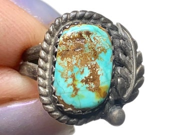 Old Pawn Turquoise Nugget Ring, Sterling Silver, Sz 3