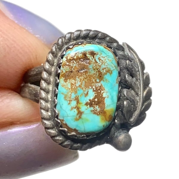 Old Pawn Turquoise Nugget Ring, Sterling Silver, Sz 3