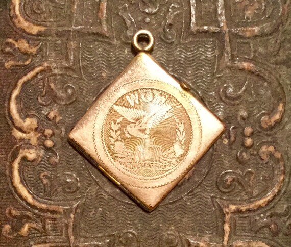 Victorian Fob locket. Dove of Peace. Old gold. Gol
