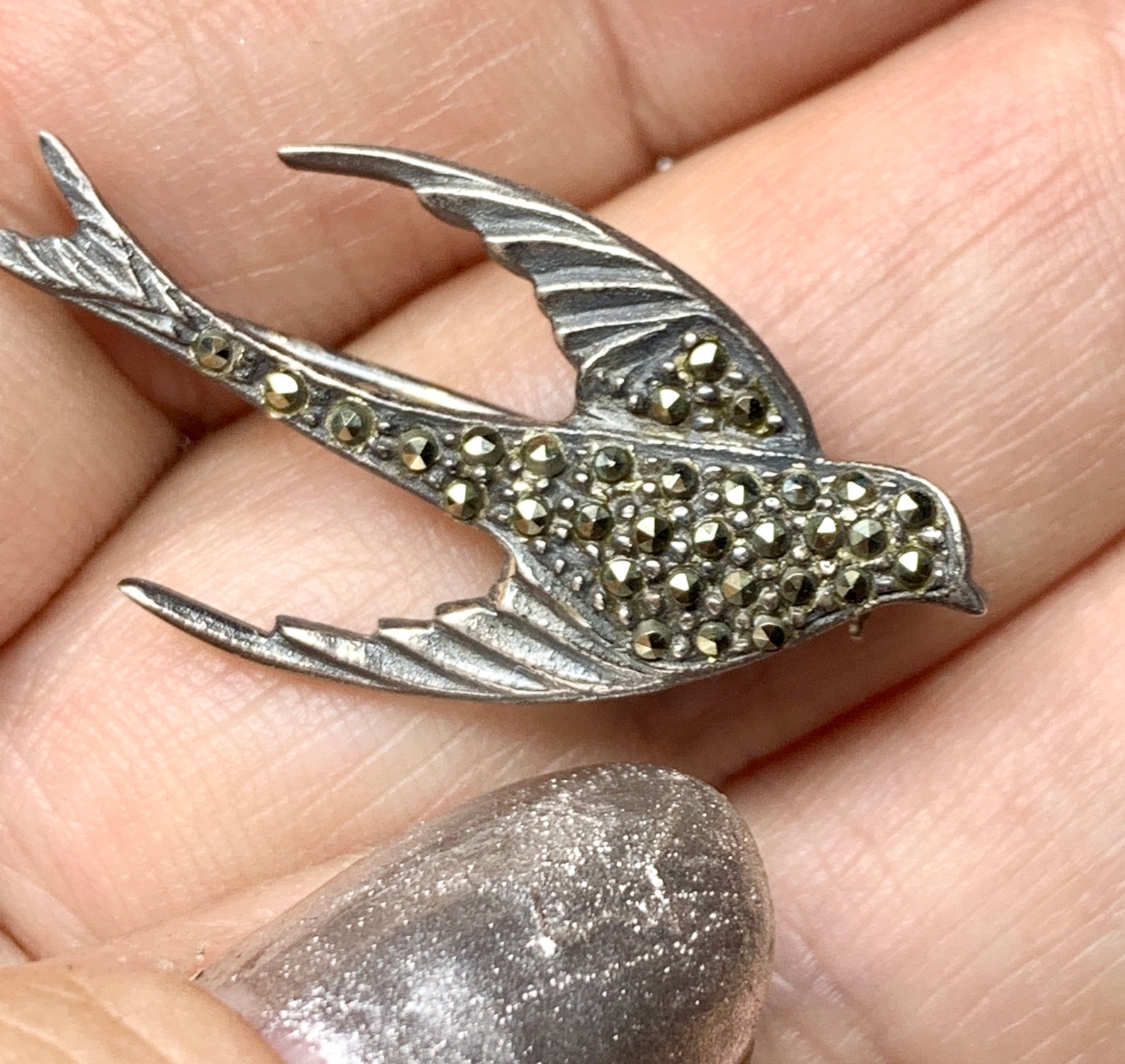 Marcasite BIRD Pin. Vintage Brooch. Sterling Silver. Antique Etsy